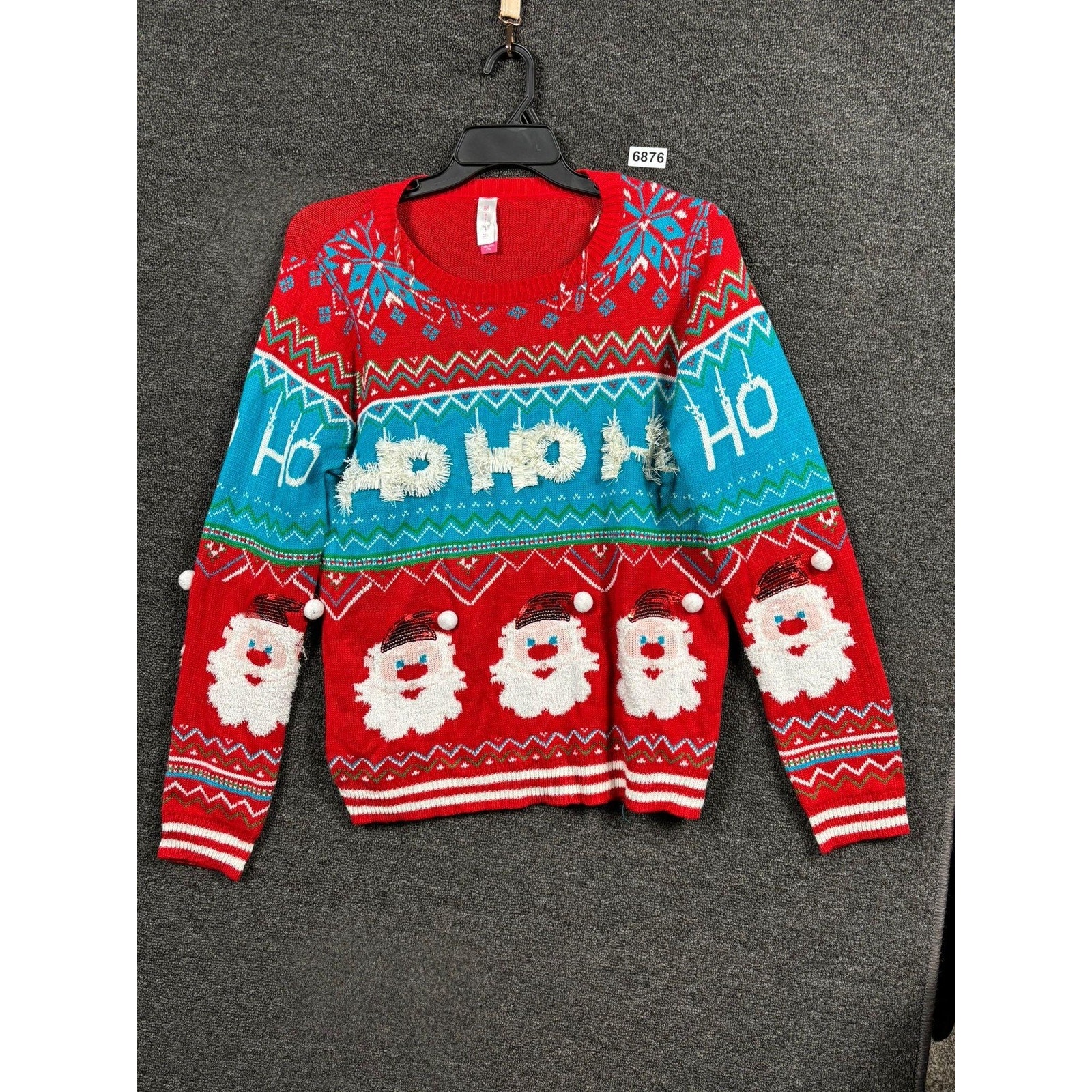No Boundaries Christmas Sweater Womens 2xl Red Ho Ho Ho Santa Ugly Pullover